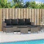 vidaXL 5-delige Loungeset met kussens poly rattan grijs