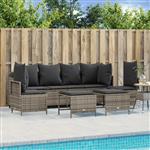 vidaXL 5-delige Loungeset met kussens poly rattan grijs