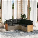 vidaXL 5-delige Loungeset met kussens poly rattan grijs