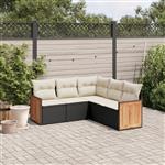 vidaXL 5-delige Loungeset met kussens poly rattan zwart