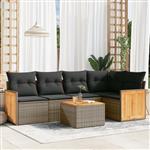 vidaXL 6-delige Loungeset met kussens poly rattan grijs