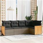 vidaXL 5-delige Loungeset met kussens poly rattan grijs