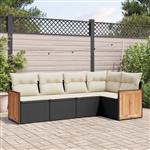 vidaXL 5-delige Loungeset met kussens poly rattan zwart