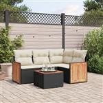 vidaXL 5-delige Loungeset met kussens poly rattan zwart