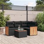 vidaXL 5-delige Loungeset met kussens poly rattan zwart