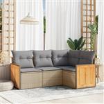 vidaXL 4-delige Loungeset met kussens poly rattan beige