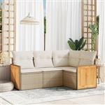 vidaXL 4-delige Loungeset met kussens poly rattan beige