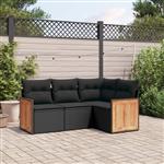 vidaXL 4-delige Loungeset met kussens poly rattan zwart