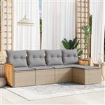 vidaXL 5-delige Loungeset met kussens poly rattan beige