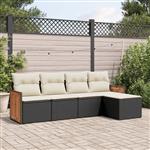 vidaXL 5-delige Loungeset met kussens poly rattan zwart