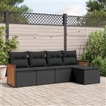 vidaXL 5-delige Loungeset met kussens poly rattan zwart