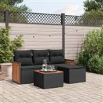 vidaXL 5-delige Loungeset met kussens poly rattan zwart