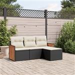 vidaXL 4-delige Loungeset met kussens poly rattan zwart