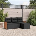 vidaXL 4-delige Loungeset met kussens poly rattan zwart