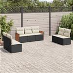 vidaXL 7-delige Loungeset met kussens poly rattan zwart