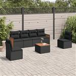 vidaXL 7-delige Loungeset met kussens poly rattan zwart