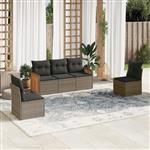 vidaXL 5-delige Loungeset met kussens poly rattan grijs