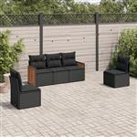 vidaXL 5-delige Loungeset met kussens poly rattan zwart