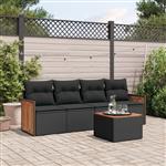 vidaXL 5-delige Loungeset met kussens poly rattan zwart