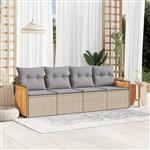 vidaXL 4-delige Loungeset met kussens poly rattan beige