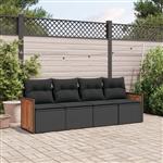 vidaXL 4-delige Loungeset met kussens poly rattan zwart