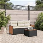 vidaXL 4-delige Loungeset met kussens poly rattan zwart