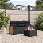 vidaXL 4-delige Loungeset met kussens poly rattan zwart