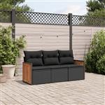 vidaXL 3-delige Loungeset met kussens poly rattan zwart