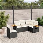 vidaXL 5-delige Loungeset met kussens poly rattan zwart