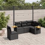 vidaXL 5-delige Loungeset met kussens poly rattan zwart