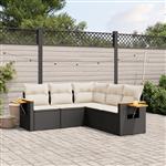 vidaXL 5-delige Loungeset met kussens poly rattan zwart