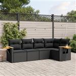 vidaXL 5-delige Loungeset met kussens poly rattan zwart