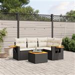 vidaXL 5-delige Loungeset met kussens poly rattan zwart