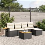 vidaXL 6-delige Loungeset met kussens poly rattan zwart