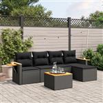 vidaXL 6-delige Loungeset met kussens poly rattan zwart