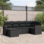 vidaXL 6-delige Loungeset met kussens poly rattan zwart