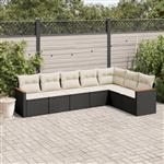 vidaXL 7-delige Loungeset met kussens poly rattan zwart