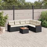 vidaXL 7-delige Loungeset met kussens poly rattan zwart