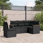 vidaXL 5-delige Loungeset met kussens poly rattan zwart