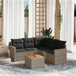 vidaXL 6-delige Loungeset met kussens poly rattan grijs