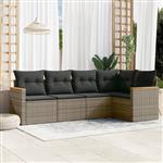 vidaXL 5-delige Loungeset met kussens poly rattan grijs