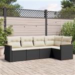 vidaXL 5-delige Loungeset met kussens poly rattan zwart