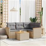 vidaXL 5-delige Loungeset met kussens poly rattan beige