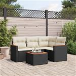 vidaXL 5-delige Loungeset met kussens poly rattan zwart