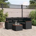 vidaXL 5-delige Loungeset met kussens poly rattan zwart