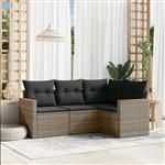 vidaXL 4-delige Loungeset met kussens poly rattan grijs