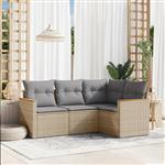 vidaXL 4-delige Loungeset met kussens poly rattan beige