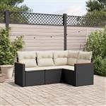 vidaXL 4-delige Loungeset met kussens poly rattan zwart