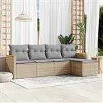 vidaXL 5-delige Loungeset met kussens poly rattan beige