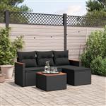 vidaXL 5-delige Loungeset met kussens poly rattan zwart